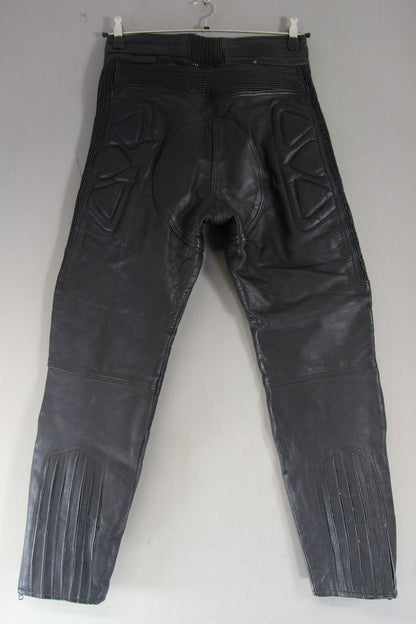 AKITO BLACK LEATHER BIKER TROUSERS SIZE 12: WAIST 30 INCHES/INSIDE LEG 28 INCHES