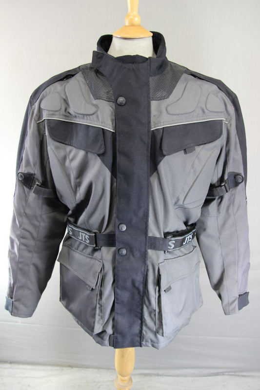JTS GREY & BLACK TEXTILE BIKER JACKET + BACK/SHOULDER/ELBOW CE ARMOUR: SIZE 14/M