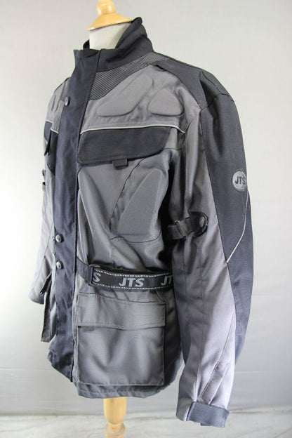 JTS GREY & BLACK TEXTILE BIKER JACKET + BACK/SHOULDER/ELBOW CE ARMOUR: SIZE 14/M