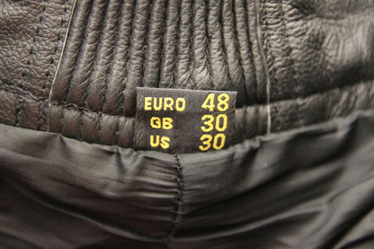 AKITO BLACK LEATHER BIKER TROUSERS: WAIST 28-30 INCHES/INSIDE LEG 27 INCHES