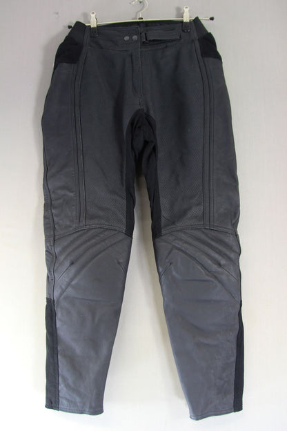 FRANK THOMAS BLACK LEATHER BIKER TROUSERS + CE ARMOUR SIZE 14: WAIST 30"/LEG 29"