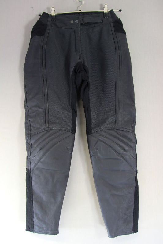 FRANK THOMAS BLACK LEATHER BIKER TROUSERS + CE ARMOUR SIZE 14: WAIST 30"/LEG 29"