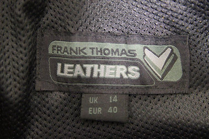 FRANK THOMAS BLACK LEATHER BIKER TROUSERS + CE ARMOUR SIZE 14: WAIST 30"/LEG 29"