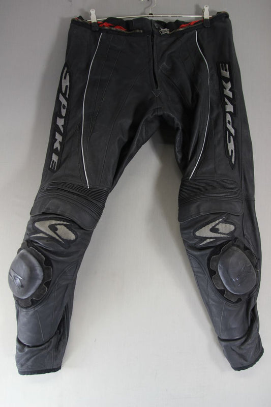 SPYKE LEATHER BIKER TROUSERS WITH CE ARMOUR & KNEE SLIDERS: WAIST 38"/I. LEG 32"