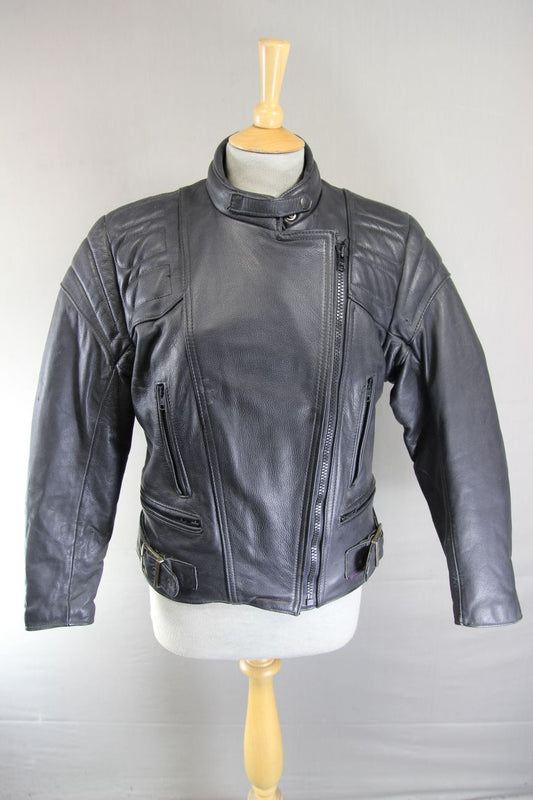CLASSIC BRITISH MADE BLACK SCOTT LEATHERS BIKER JACKET: SIZE 16