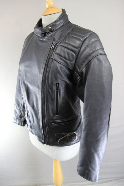 CLASSIC BRITISH MADE BLACK SCOTT LEATHERS BIKER JACKET: SIZE 16