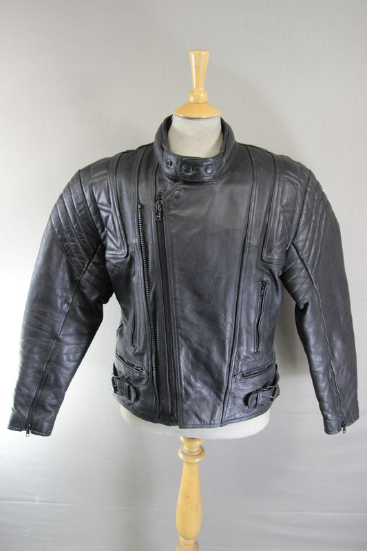 AKITO CLASSIC BLACK LEATHER BIKER JACKET 40-42 INCH CHEST