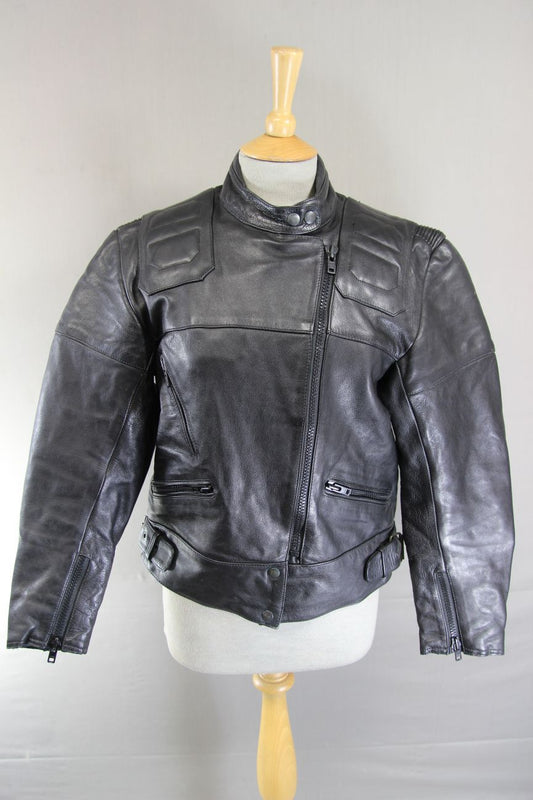 CLASSIC SPORTEX MAXX BLACK LEATHER BIKER JACKET: SIZE 14/36 INCH CHEST