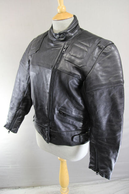 CLASSIC SPORTEX MAXX BLACK LEATHER BIKER JACKET: SIZE 14/36 INCH CHEST