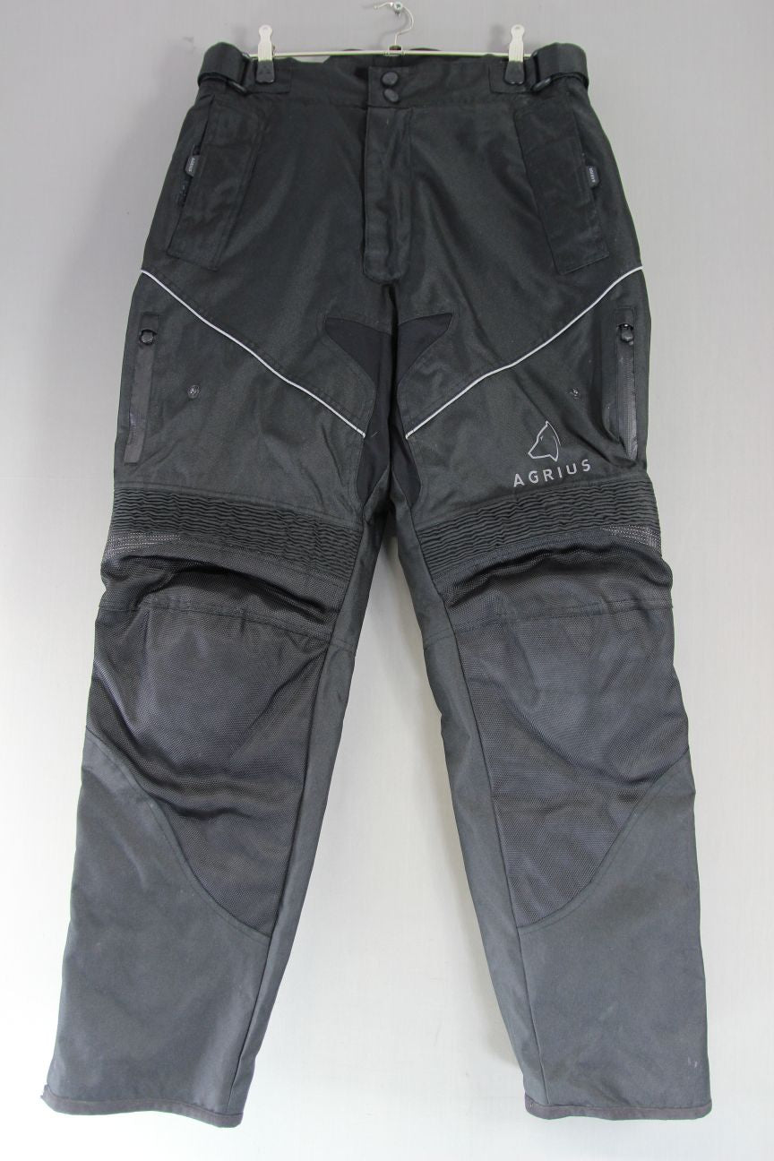 AGRIUS BLACK TEXTILE BIKER TROUSERS WITH HIP & KNEE ARMOUR: WAIST 36"/LEG 32"/XL