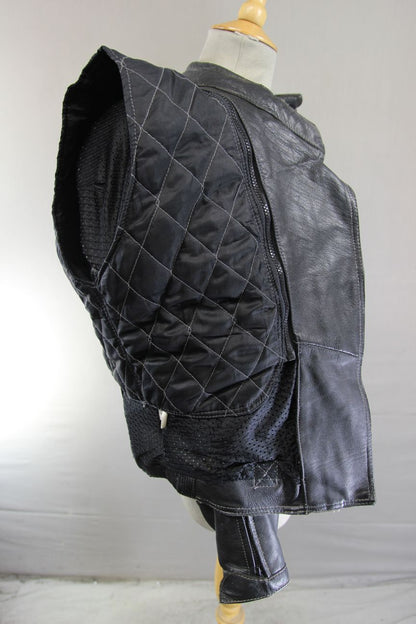 ASHMAN BLACK COWHIDE LEATHER BIKER JACKET + CE ARMOUR & THERMAL LINING: SIZE 12
