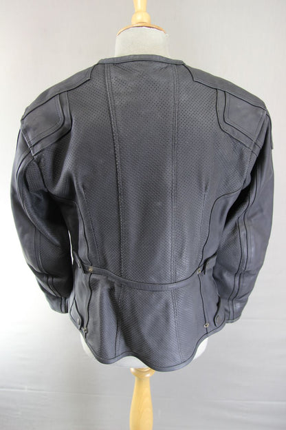 FRANK THOMAS LADY RIDER BLACK LEATHER BIKER JCKT + ARMOUR/THERMAL LINING SIZE 14