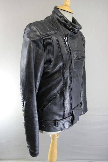 VINTAGE MOTORRAD CLASSIC BLACK LEATHER BIKER JACKET 36-38 INCH