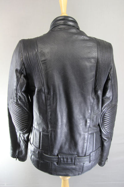 VINTAGE MOTORRAD CLASSIC BLACK LEATHER BIKER JACKET 36-38 INCH