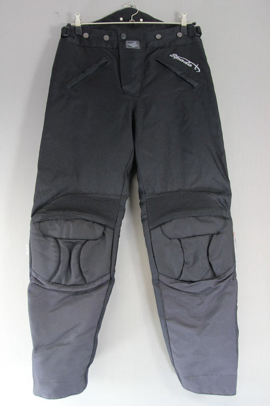 SPADA PERMER TEX BLACK TEXTILE BIKER TROUSERS: WAIST 32-34 IN/INSIDE LEG 30 IN