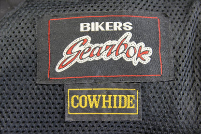 CLASSIC BIKER'S GEARBOX BLACK COWHIDE LEATHER BIKER JACKET: SIZE 10/32-34 INCH
