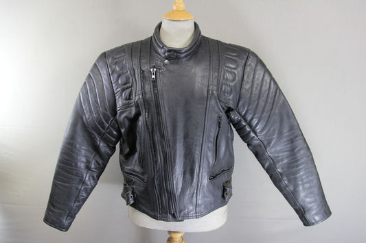 CLASSIC BLACK LEATHER BIKER JACKET 42-44 INCH/LARGE