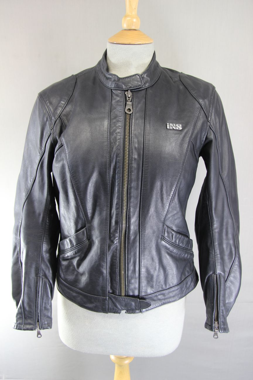 IXS LADY FASHION BLACK LEATHER BIKER JACKET WITH CE ARMOUR 36 INCH/LARGE