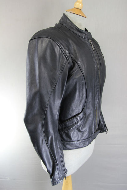 IXS LADY FASHION BLACK LEATHER BIKER JACKET WITH CE ARMOUR 36 INCH/LARGE