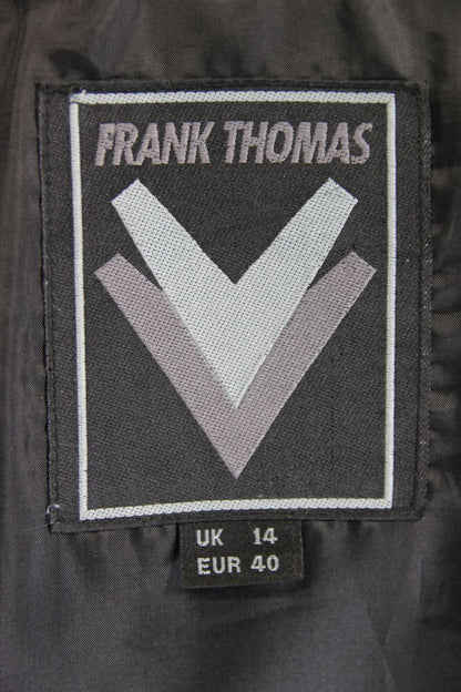 FRANK THOMAS CLASSIC BLACK LEATHER BIKER JACKET WITH BACK PROTECTOR: SIZE 14