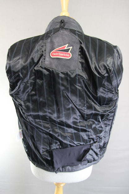 BRITISH MADE HEIN GERICKE BLACK LEATHER BIKER JACKET: SIZE 12 32-34 INCH