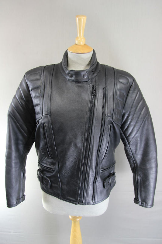 CLASSIC BUFFALO BLACK LEATHER BIKER JACKET 36-38 INCH CHEST/SIZE 14