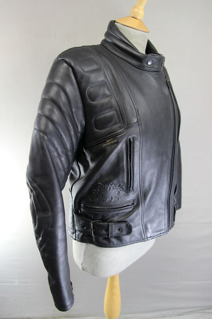 CLASSIC BUFFALO BLACK LEATHER BIKER JACKET 36-38 INCH CHEST/SIZE 14
