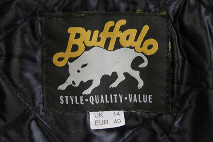 CLASSIC BUFFALO BLACK LEATHER BIKER JACKET 36-38 INCH CHEST/SIZE 14