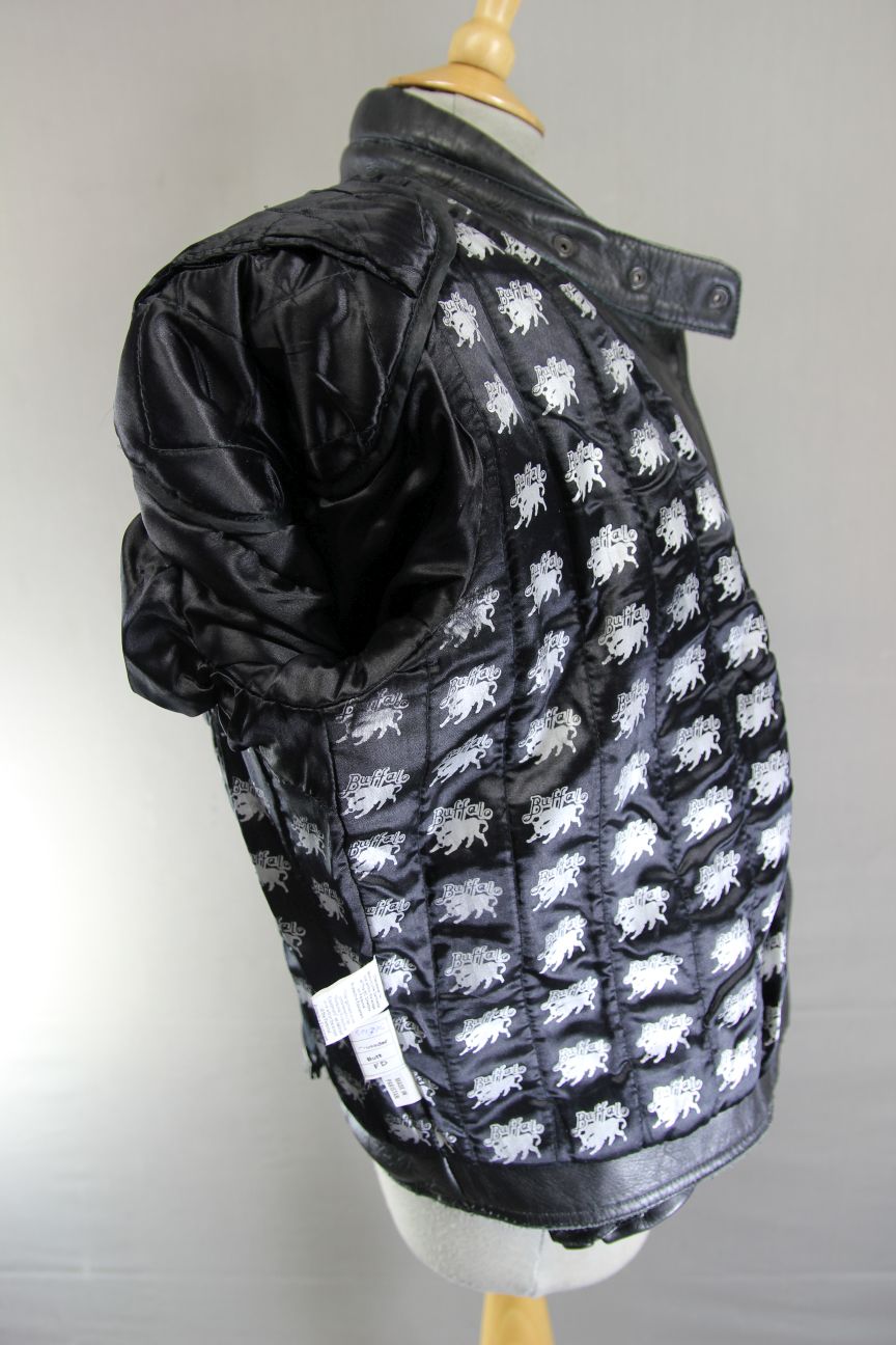CLASSIC BUFFALO BLACK LEATHER BIKER JACKET 36-38 INCH CHEST/SIZE 14
