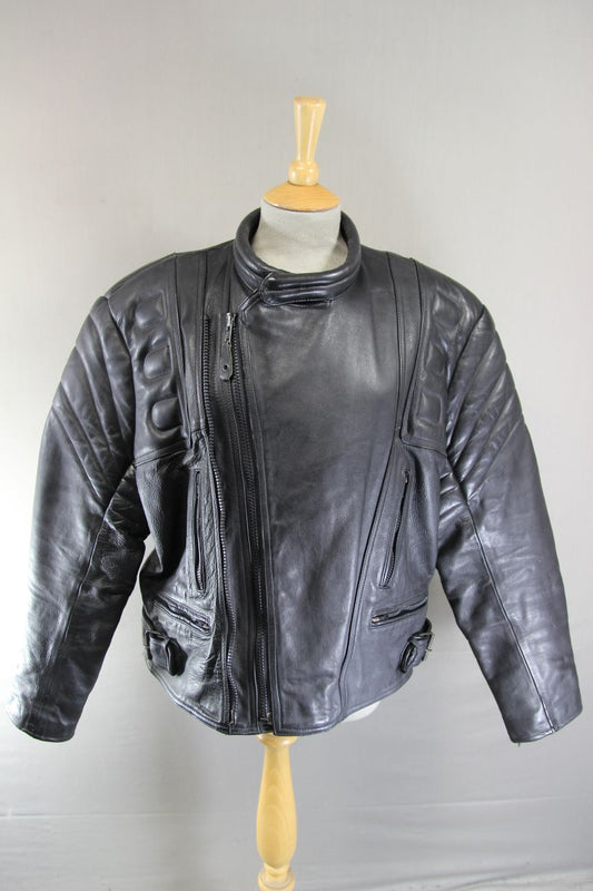 CLASSIC 'CHARLIE' BLACK LEATHER BIKER JACKET 44-46 INCH/EXTRA LARGE