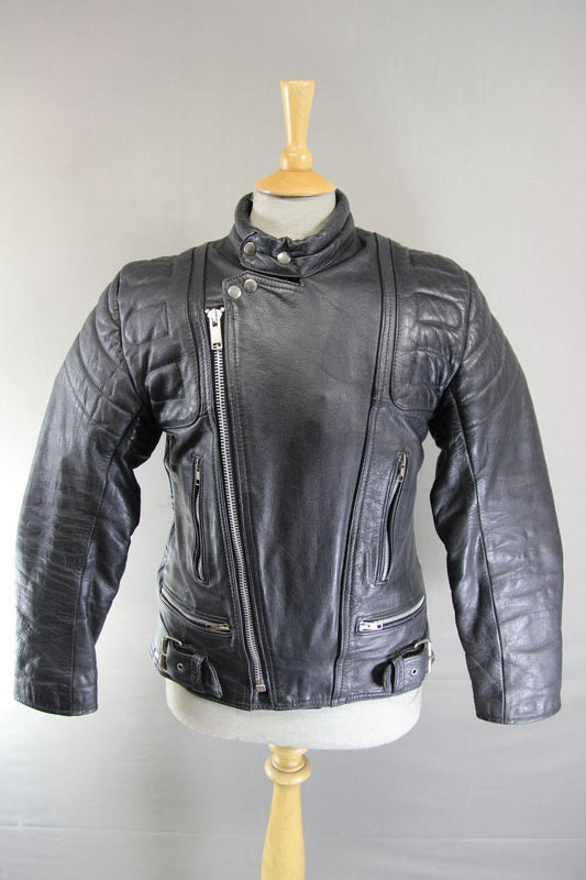CLASSIC BLACK LEATHER BIKER JACKET 34-36 INCH/EXTRA SMALL - SMALL