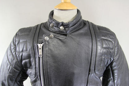 CLASSIC BLACK LEATHER BIKER JACKET 34-36 INCH/EXTRA SMALL - SMALL