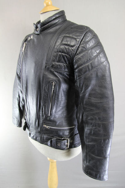 CLASSIC BLACK LEATHER BIKER JACKET 34-36 INCH/EXTRA SMALL - SMALL