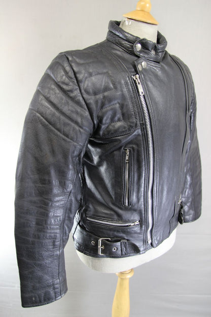 CLASSIC BLACK LEATHER BIKER JACKET 34-36 INCH/EXTRA SMALL - SMALL