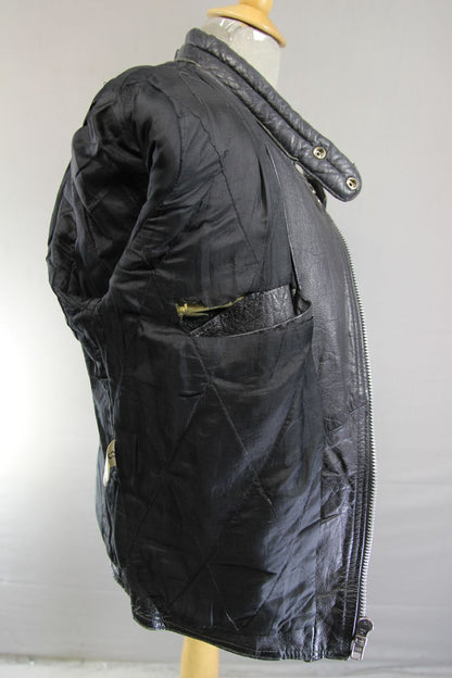 CLASSIC BLACK LEATHER BIKER JACKET 34-36 INCH/EXTRA SMALL - SMALL