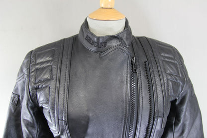 CLASSIC BELSTAFF BLACK LEATHER BIKER JACKET: SIZE 10/32 INCHES