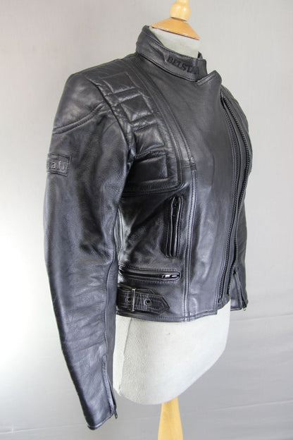 CLASSIC BELSTAFF BLACK LEATHER BIKER JACKET: SIZE 10/32 INCHES