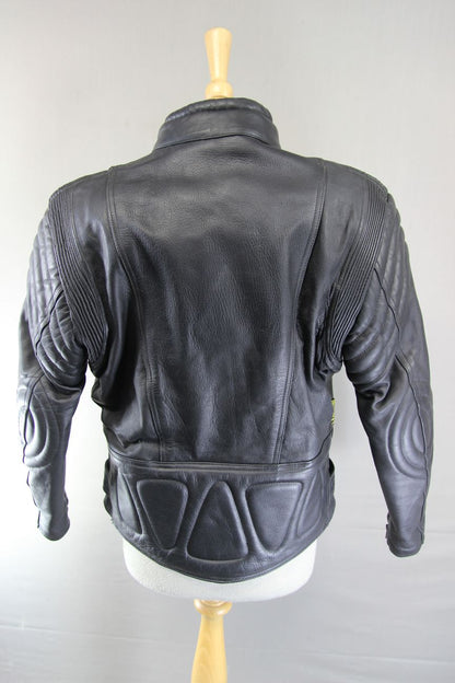 AKITO BLACK LEATHER BIKER JACKET WITH CE ARMOUR: SIZE 12 34-36 INCH CHEST