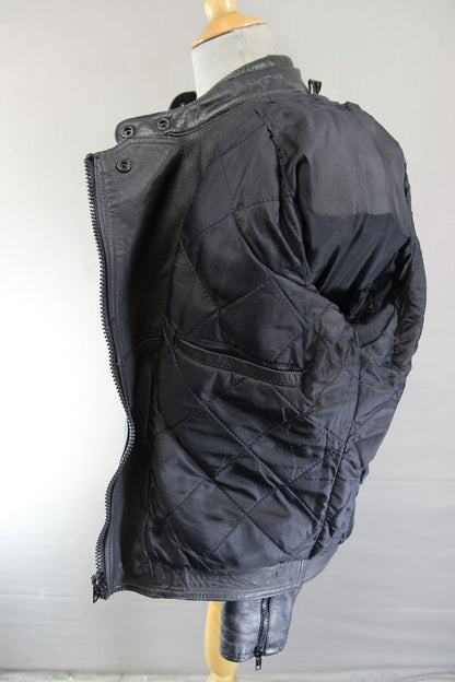 AKITO BLACK LEATHER BIKER JACKET WITH CE ARMOUR: SIZE 12 34-36 INCH CHEST