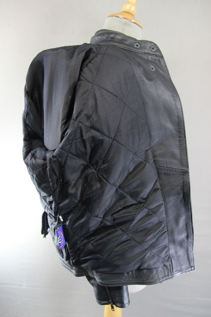 AKITO BLACK LEATHER BIKER JACKET WITH CE ARMOUR: SIZE 12 34-36 INCH CHEST