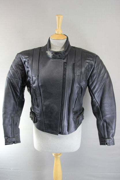 CLASSIC BUFFALO BLACK LEATHER BIKER JACKET 32-34 INCH CHEST/SIZE 10