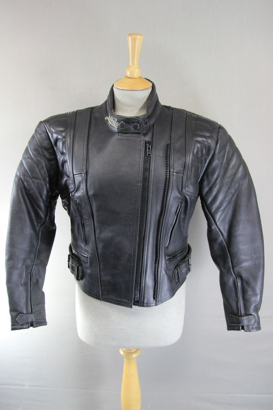 CLASSIC BUFFALO BLACK LEATHER BIKER JACKET 32-34 INCH CHEST/SIZE 10