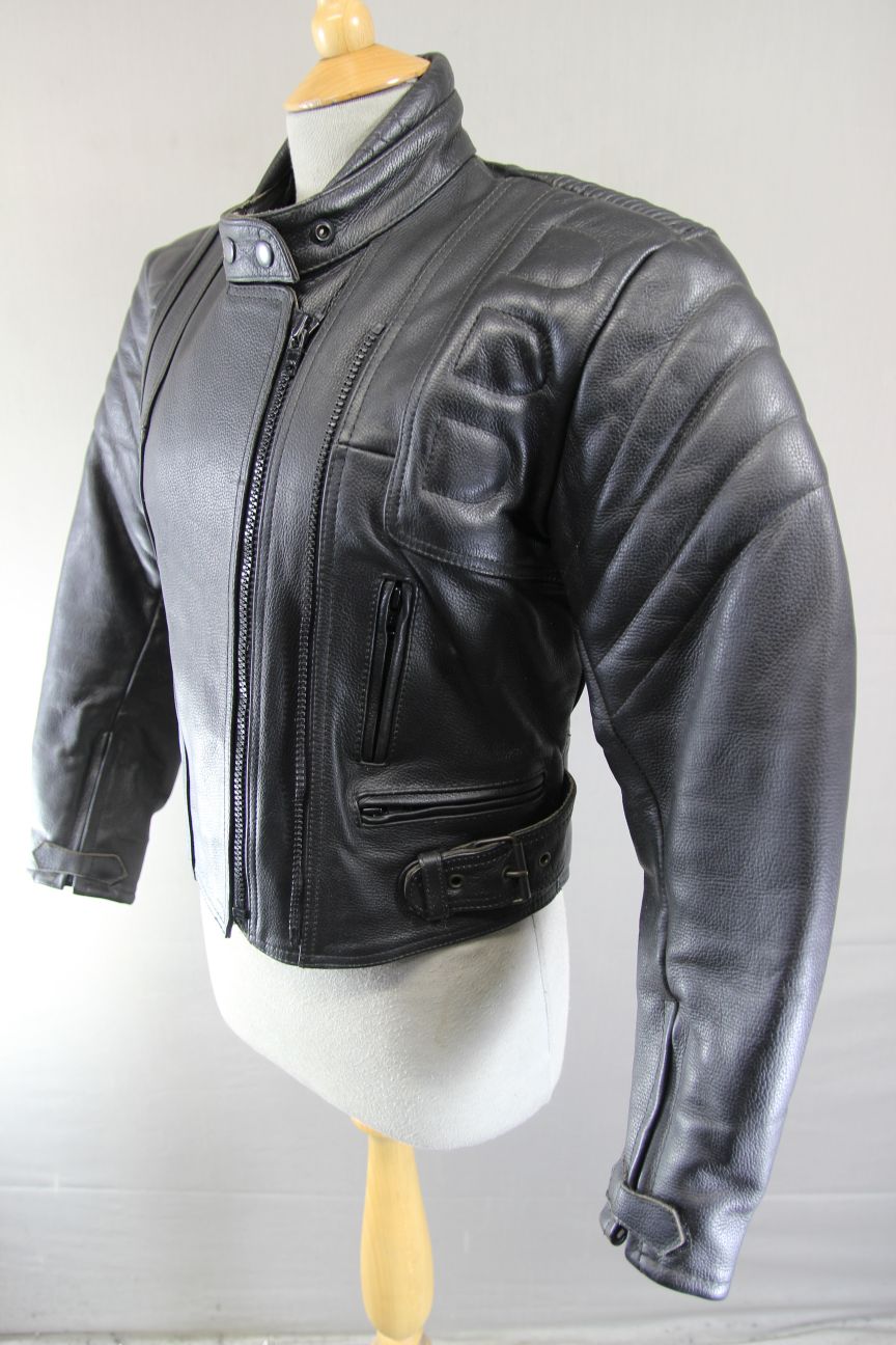 CLASSIC BUFFALO BLACK LEATHER BIKER JACKET 32-34 INCH CHEST/SIZE 10