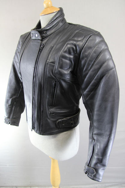 CLASSIC BUFFALO BLACK LEATHER BIKER JACKET 32-34 INCH CHEST/SIZE 10
