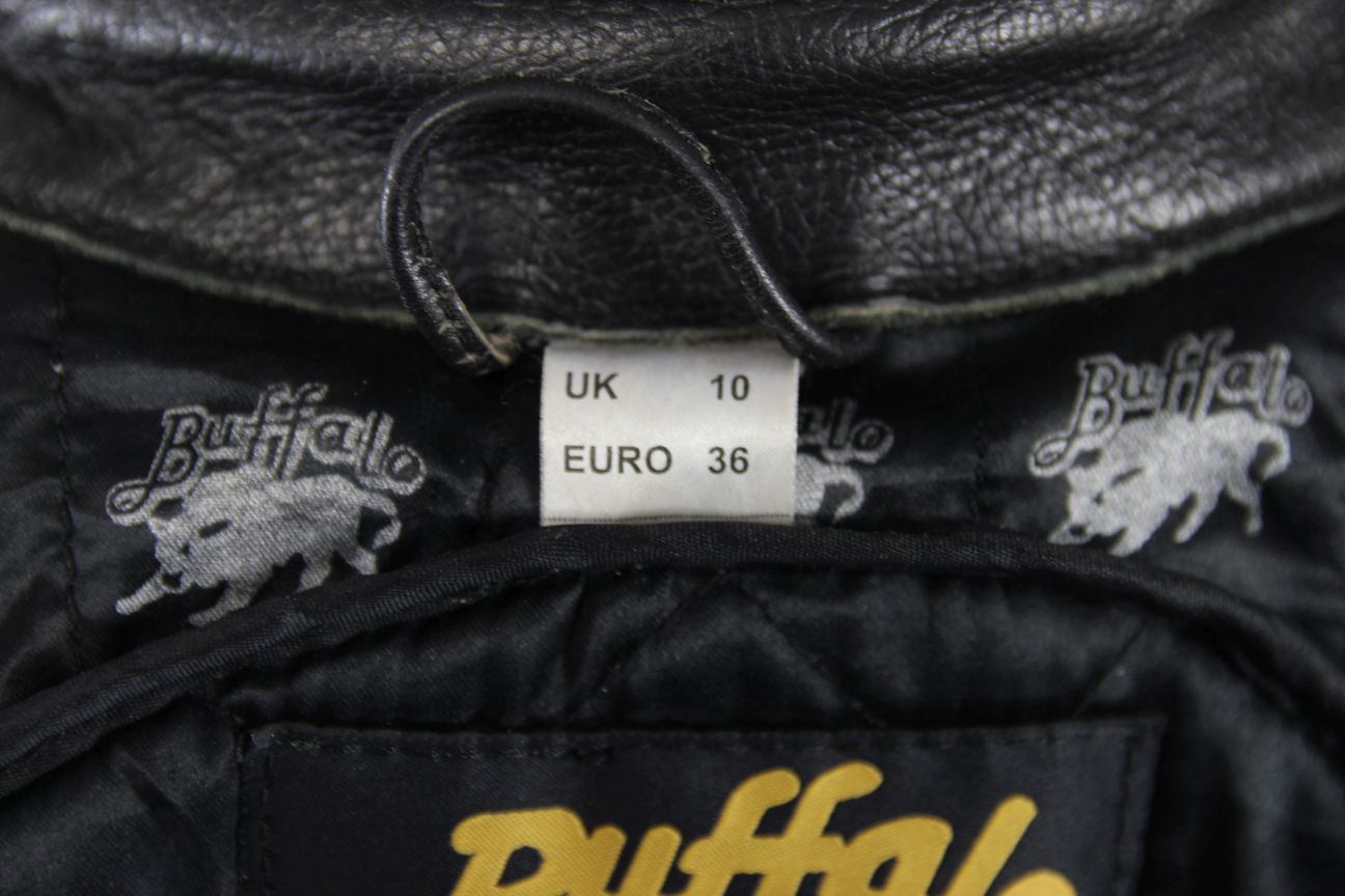 CLASSIC BUFFALO BLACK LEATHER BIKER JACKET 32-34 INCH CHEST/SIZE 10