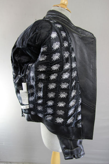 CLASSIC BUFFALO BLACK LEATHER BIKER JACKET 32-34 INCH CHEST/SIZE 10