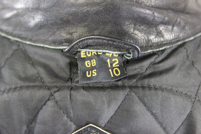 AKITO APOLLO PLUS BLACK, YELLOW, SILVER & WHITE LEATHER BIKER JACKET: SIZE 12