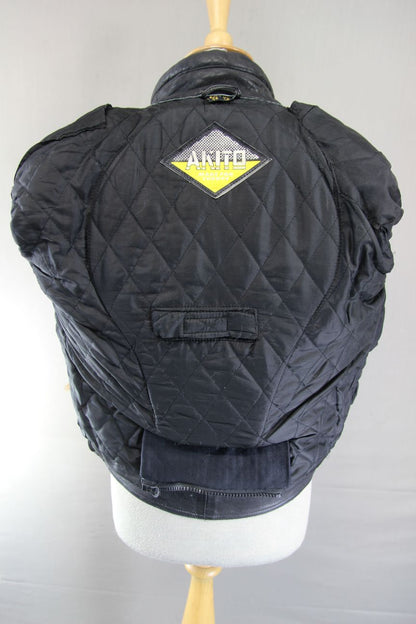 AKITO APOLLO PLUS BLACK, YELLOW, SILVER & WHITE LEATHER BIKER JACKET: SIZE 12