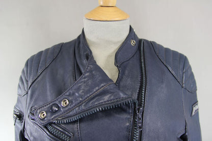 VINTAGE 1970's LADIES POLO BLUE LEATHER CLASSIC BIKER JACKET 34 INCH CHEST