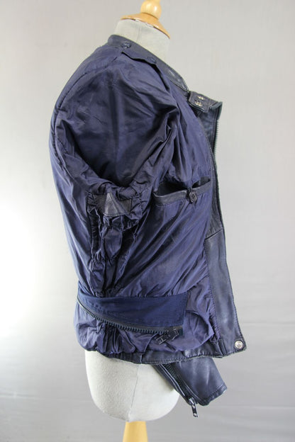 VINTAGE 1970's LADIES POLO BLUE LEATHER CLASSIC BIKER JACKET 34 INCH CHEST